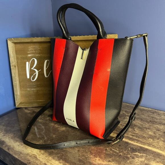 Furla Ribbon Small Bucket Bag - Nero Talco Burgundy - Picture 6 of 16